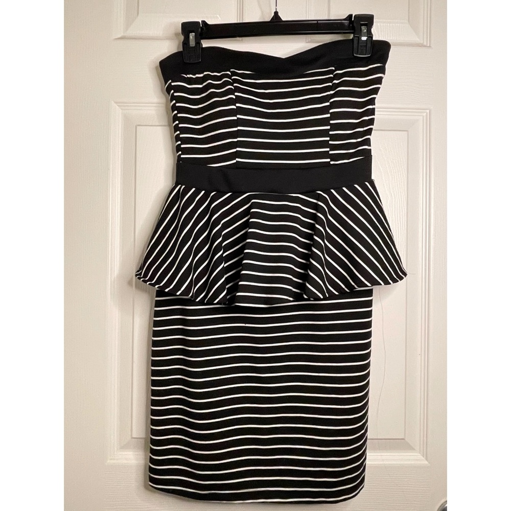 Sm Black and white striped peplum dress